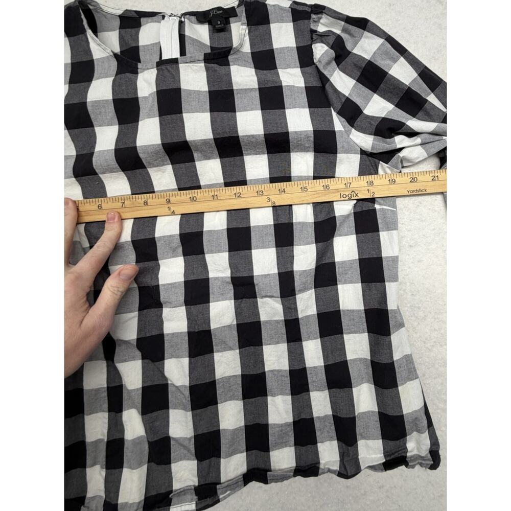 J. Crew Puff Sleeve Blouse Top Gingham Black and White Size 8 Classic Cotton - Picture 4 of 9
